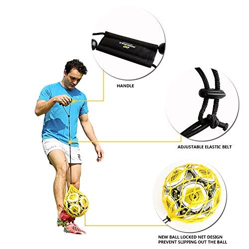 PodiuMax Handle Solo Soccer Kick Trainer with New Ball Locked Net Design, Soccer Ball Bungee Elastic Training Juggling Net (Fits Ball Size 3, 4, 5) (Yellow) - Image 4