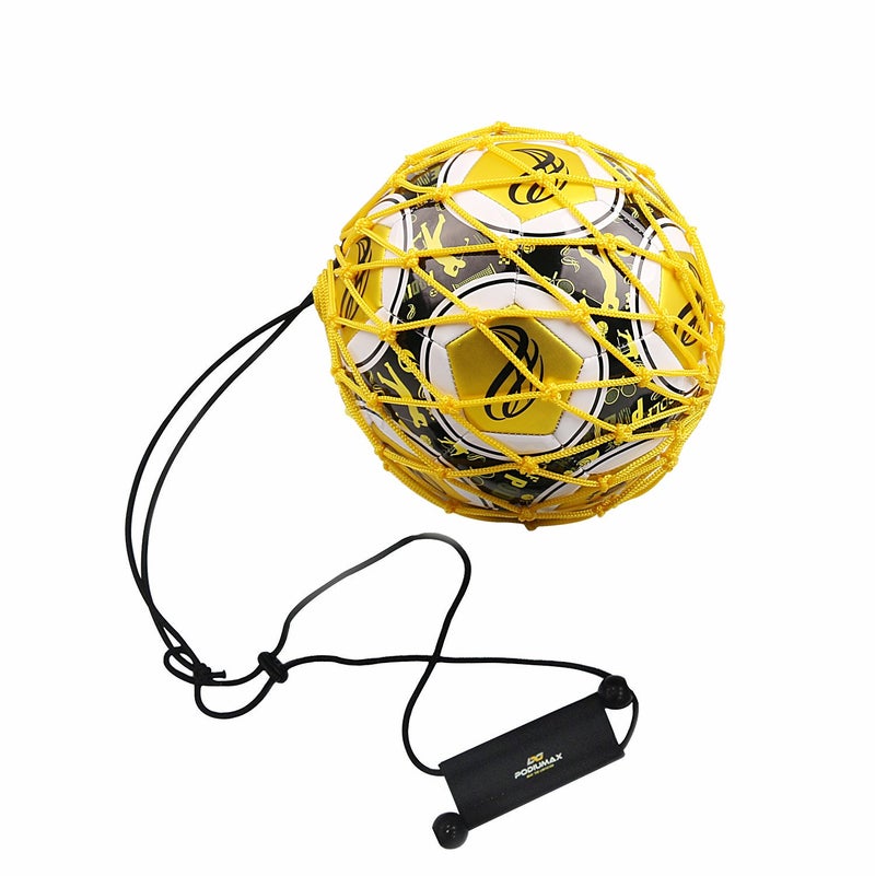 PodiuMax Handle Solo Soccer Kick Trainer with New Ball Locked Net Design, Soccer Ball Bungee Elastic Training Juggling Net (Fits Ball Size 3, 4, 5) (Yellow) - Image 2