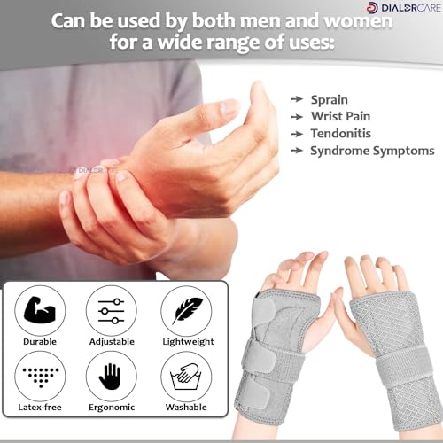 DIALDRCARE Wrist Support with Metal Splint Stabilizer, Adjustable Wrist Bandage for Pain Relief and Relieve Injuries (Grey) - Image 5