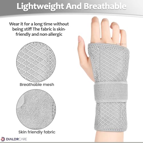 DIALDRCARE Wrist Support with Metal Splint Stabilizer, Adjustable Wrist Bandage for Pain Relief and Relieve Injuries (Grey) - Image 3