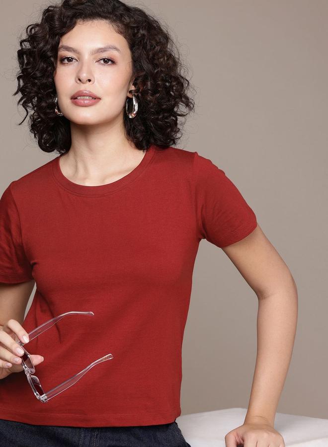 مرفوعة تيشيرت قطني بياقة دائرية - Image 1