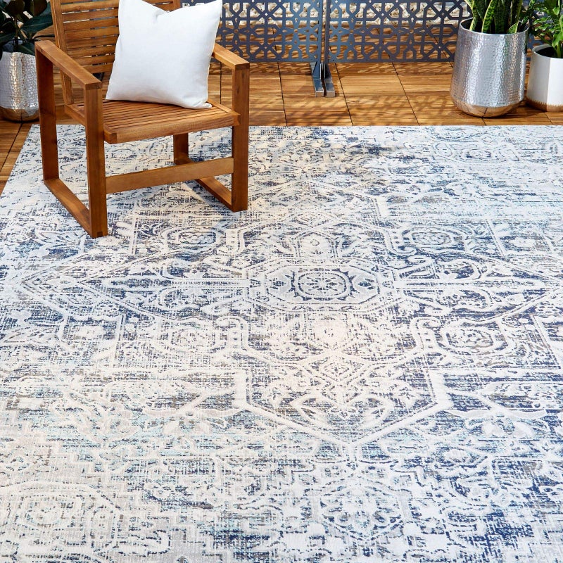 Nicole Miller New York Home Dynamix Patio Sofia Fleur Area Rug 79 X 102 Navy Blue 2491 