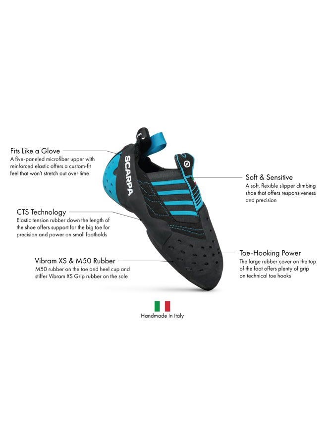 SCARPA Instinct S Slip-On Rock Climbing Shoes for Sport Climbing and Bouldering, Black/Azure, 6.5-7 Women/5.5-6 Men - Image 2