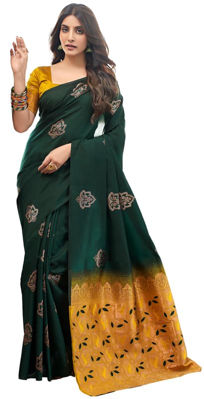 NoseQueen women fashion Multi-Colored banarasi silk saree | Cotton saree for farewell with UnStitched Blouse Piece - Image 1