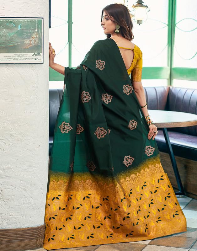 NoseQueen women fashion Multi-Colored banarasi silk saree | Cotton saree for farewell with UnStitched Blouse Piece - Image 3