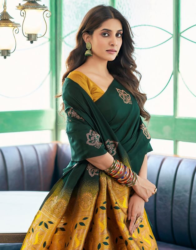 NoseQueen women fashion Multi-Colored banarasi silk saree | Cotton saree for farewell with UnStitched Blouse Piece - Image 5