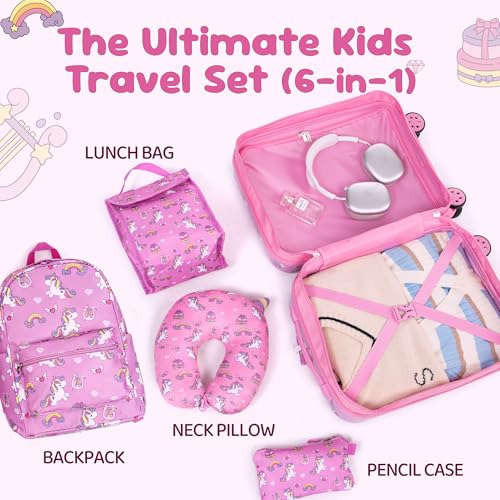 Rosamo Kid’s Luggage Set 6 Piece Suitcase Set 16’’ Hardside Luggage with Spinner Wheels Girls Boys Carry on Luggage Travel Rolling Luggage Airline Approved - Image 4