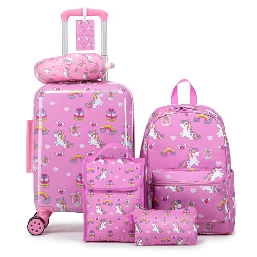 Rosamo Kid’s Luggage Set 6 Piece Suitcase Set 16’’ Hardside Luggage with Spinner Wheels Girls Boys Carry on Luggage Travel Rolling Luggage Airline Approved - Image 1