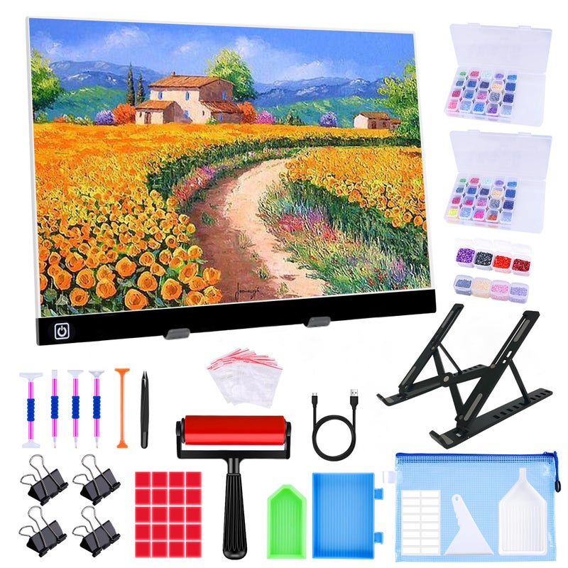 Ratukall A3 LED Light Pad for Diamond Painting,Ratukall Diamond Art Light Board Kit,Adjustable Brightness Light Box for Tracing with Diamond Painting Accessories and Tools Includes Storage Case, Pens,Stand - Image 1