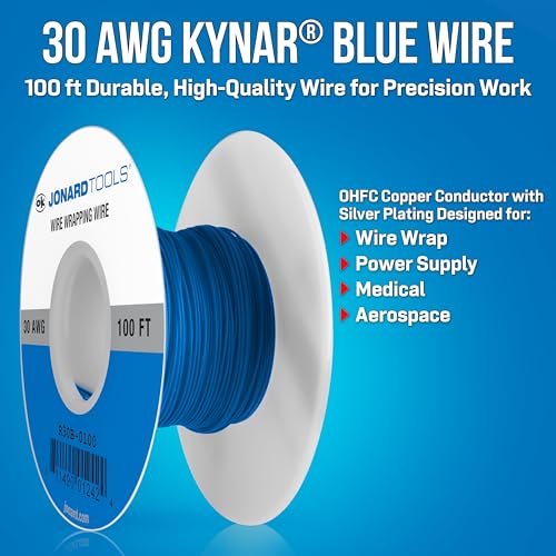 Jonard Tools R30B-0100 Blue Insulated Kynar Copper Wire Roll, 30 AWG, 100 ft Length - Image 2
