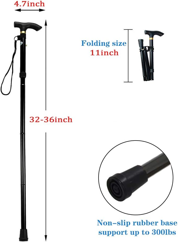 woobles Aiky Folding Cane - Foldable Walking Cane for Men, Women - Fold-up, Collapsible, Lightweight, Adjustable, Portable Hand Walking Stick - Balancing Mobility Aid - Sleek, Comfortable T Handles- - Image 4