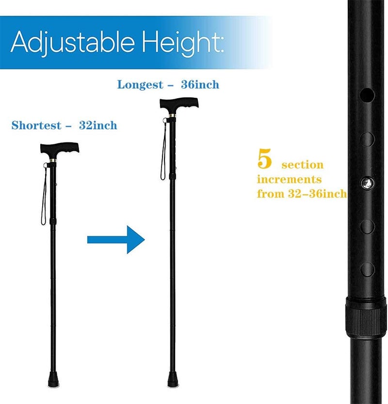 woobles Aiky Folding Cane - Foldable Walking Cane for Men, Women - Fold-up, Collapsible, Lightweight, Adjustable, Portable Hand Walking Stick - Balancing Mobility Aid - Sleek, Comfortable T Handles- - Image 3
