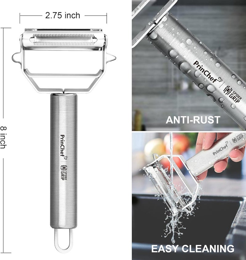 PrinChef Vegetable Peeler, 3 in 1 Versatile Y Potato Peeler for Kitchen| Ultra Sharp Julienne Peeler with Anti-Slip Handle | Stainless Steel No-Rust Veggie Peeler, Heavy Duty - Image 2