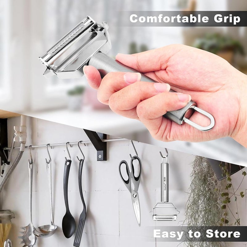 PrinChef Vegetable Peeler, 3 in 1 Versatile Y Potato Peeler for Kitchen| Ultra Sharp Julienne Peeler with Anti-Slip Handle | Stainless Steel No-Rust Veggie Peeler, Heavy Duty - Image 3