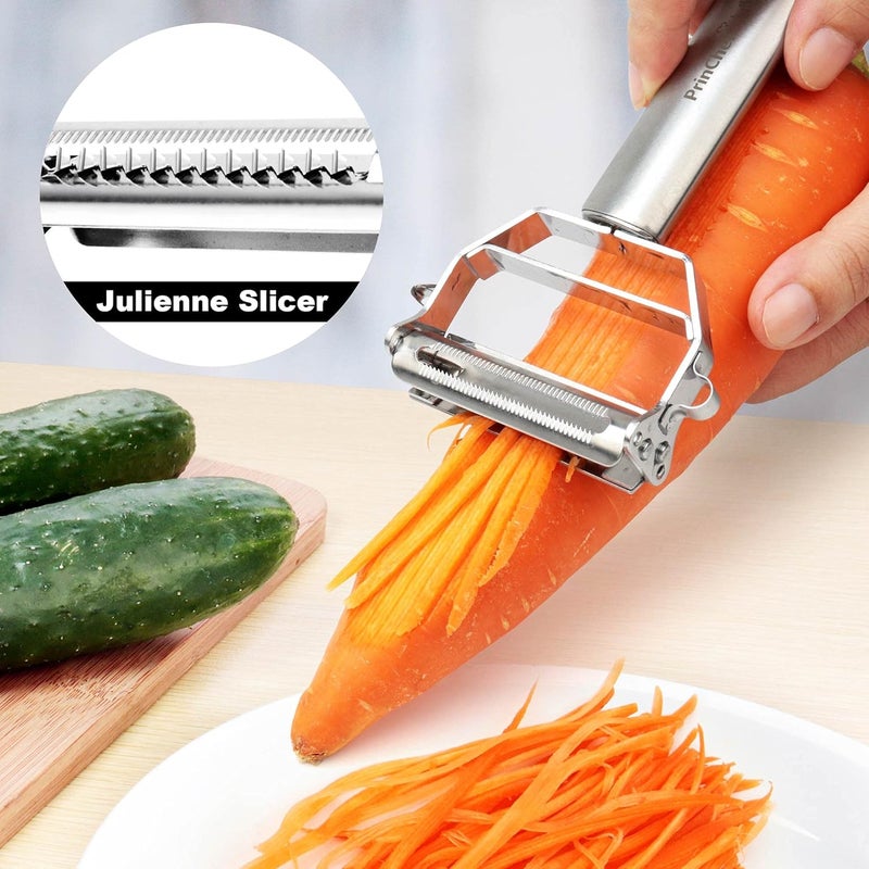 PrinChef Vegetable Peeler, 3 in 1 Versatile Y Potato Peeler for Kitchen| Ultra Sharp Julienne Peeler with Anti-Slip Handle | Stainless Steel No-Rust Veggie Peeler, Heavy Duty - Image 4