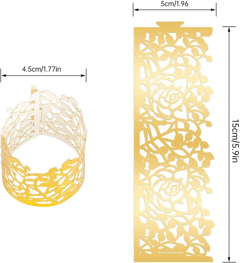 NPKRRSK 100pcs Disposable Rose Flower Paper Napkin Rings Laser Cut Foil Paper Napkin Holder, Leaf Vine Serviette Rings for Table Decoration,Christmas,Wedding,Party (Gold) - Image 2