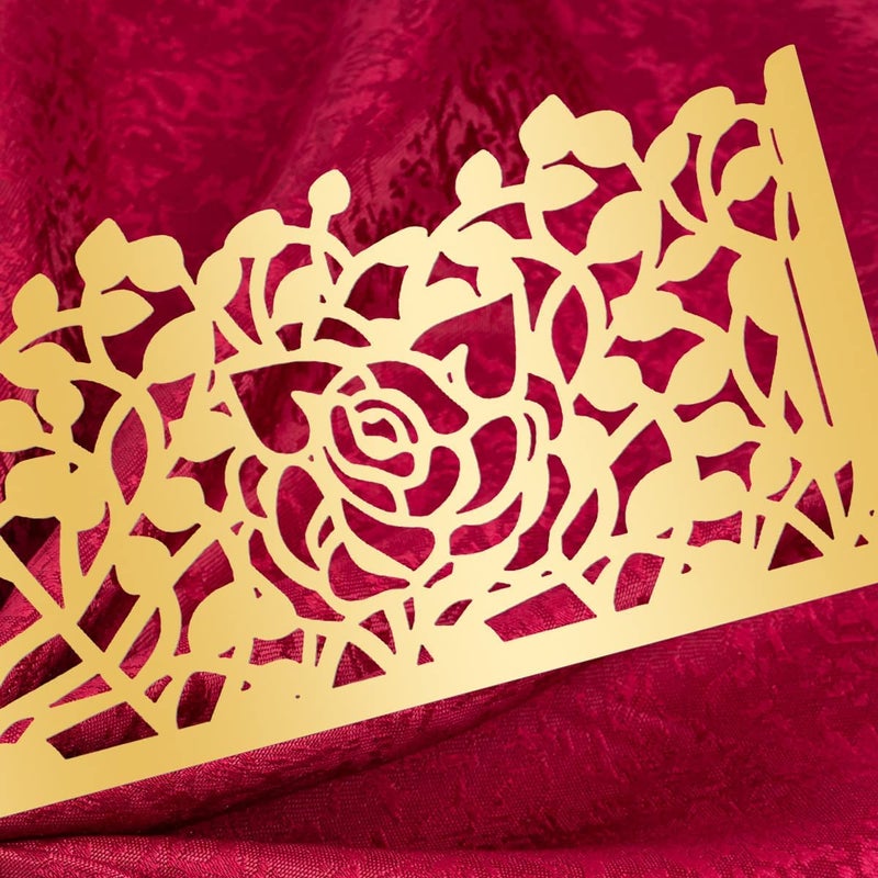 NPKRRSK 100pcs Disposable Rose Flower Paper Napkin Rings Laser Cut Foil Paper Napkin Holder, Leaf Vine Serviette Rings for Table Decoration,Christmas,Wedding,Party (Gold) - Image 3