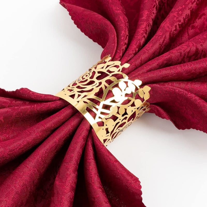 NPKRRSK 100pcs Disposable Rose Flower Paper Napkin Rings Laser Cut Foil Paper Napkin Holder, Leaf Vine Serviette Rings for Table Decoration,Christmas,Wedding,Party (Gold) - Image 1