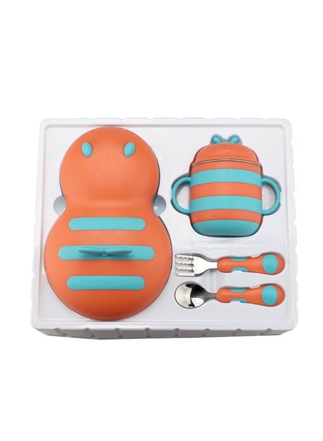 i diD Stainless Steel Baby Feeding Set, Feeding Bowl With a Suction Base, Spoon Fork & Cup, Kids Food Bowls Snack Container, Free BPA - Image 3