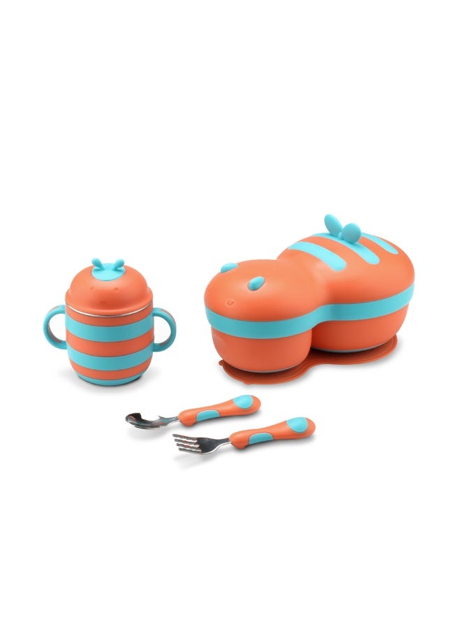 i diD Stainless Steel Baby Feeding Set, Feeding Bowl With a Suction Base, Spoon Fork & Cup, Kids Food Bowls Snack Container, Free BPA - Image 1