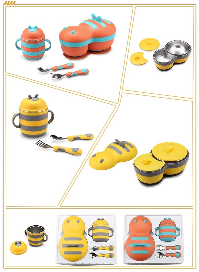 i diD Stainless Steel Baby Feeding Set, Feeding Bowl With a Suction Base, Spoon Fork & Cup, Kids Food Bowls Snack Container, Free BPA - Image 4