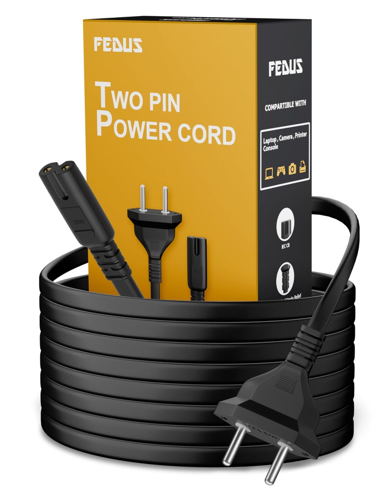FEDUS Black 5.9 Feet 2-pin Universal Replacement AC Power Cord Cable Wire for LED TV, Printer, Play Station, Laptop PC Notebook Computer, Tape Recorder, Camera - Image 1