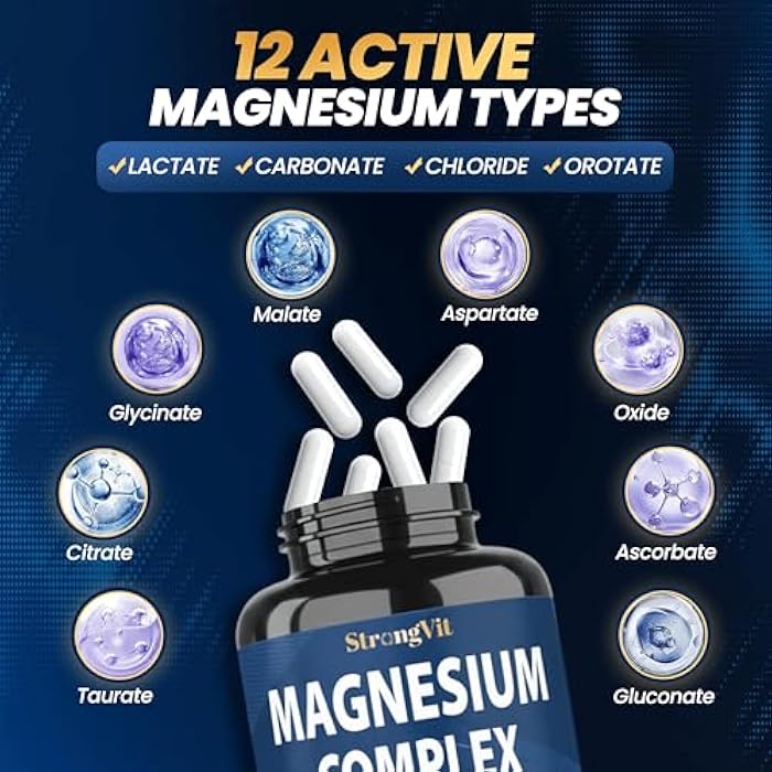 StrongVit 1000mg Magnesium Complex for Women and Men, 12 in 1 Magnesium Supplement with Ashwagandha, Zinc, D3, L-theanine. Easy to Swallow, High Absorption, Sleep Support & Stress Relief (60 Capsules) - Image 2