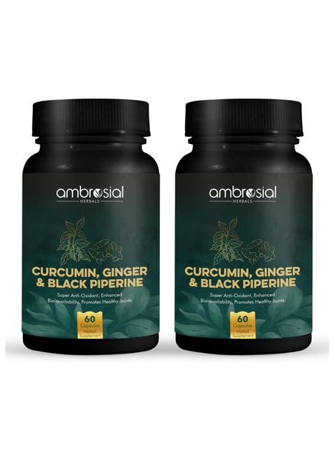 Curcumin Capsules With Piperine And Ginger, 120 High Strength 95% Curcumin Extract Supplements