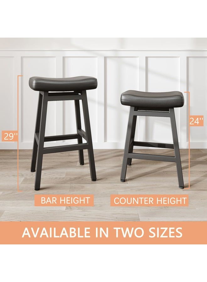 Raynesys 29 Inches Bar Stools Set of 2, Bar Height Barstools for Home Counter, Blackless Barstool with Bonded Leather Saddle Seats & Heavy Duty Metal Legs, Easy Assembly, All Black - Image 5