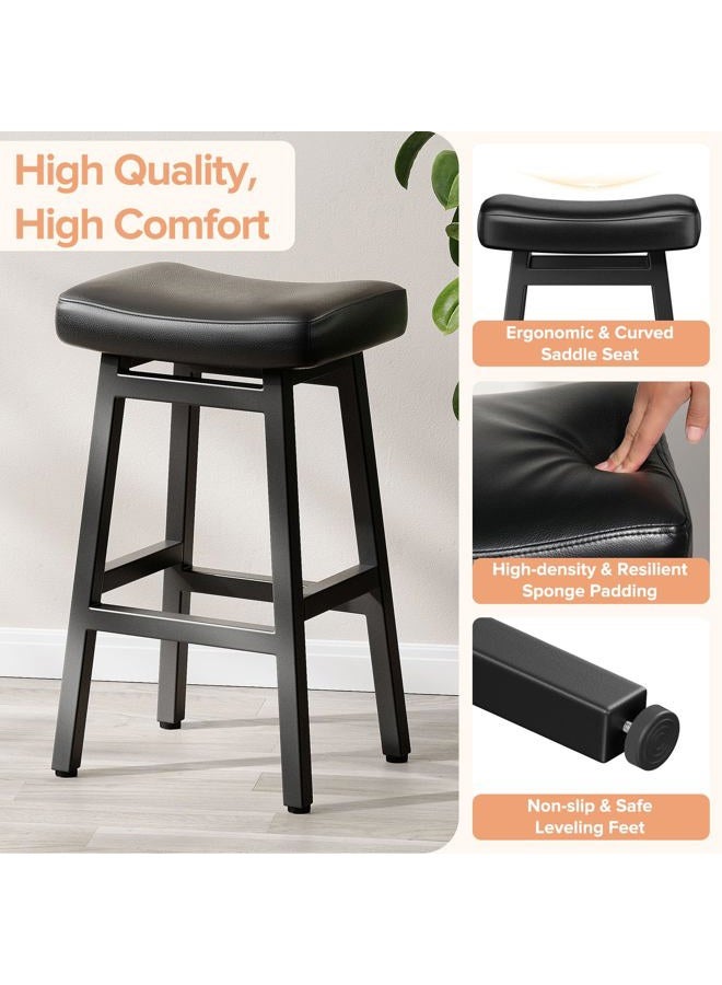 Raynesys 29 Inches Bar Stools Set of 2, Bar Height Barstools for Home Counter, Blackless Barstool with Bonded Leather Saddle Seats & Heavy Duty Metal Legs, Easy Assembly, All Black - Image 3