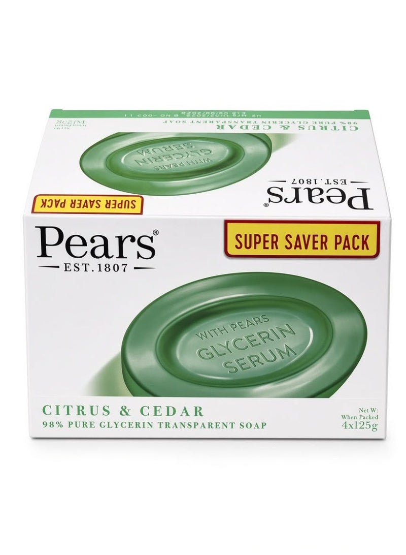 Pears 4 Pieces of Soap Oil Clear With Lemon Flower extract & 98% pure Glycerin,125g - Image 1