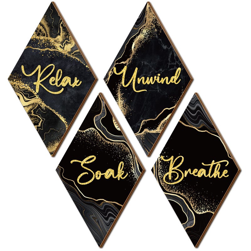Ferraycle Ferraycle 4 Pcs Marble Style Bathroom Wall Decor Relax Soak Unwind Breathe Wall Art Vintage Farmhouse Art Decor Wooden Bathroom Hanging Signs for Laundry Spa Room669 x 1181 InchBlack 