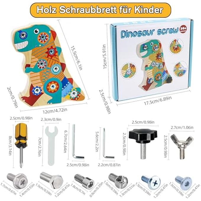 MONTESSORI TOY FROM 3 4 5 YEARS, MONTESSORI WOODEN SCREW BOARD DINO, MOTOR SKILLS TOY, WOODEN TOY BUSY BOARD FOR GIRLS BOYS, CHILDREN'S TOY FOR BIRTHDAY GIFTS - Image 3