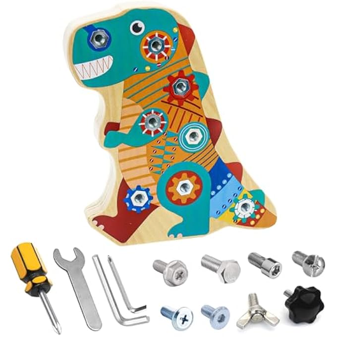 MONTESSORI TOY FROM 3 4 5 YEARS, MONTESSORI WOODEN SCREW BOARD DINO, MOTOR SKILLS TOY, WOODEN TOY BUSY BOARD FOR GIRLS BOYS, CHILDREN'S TOY FOR BIRTHDAY GIFTS - Image 2