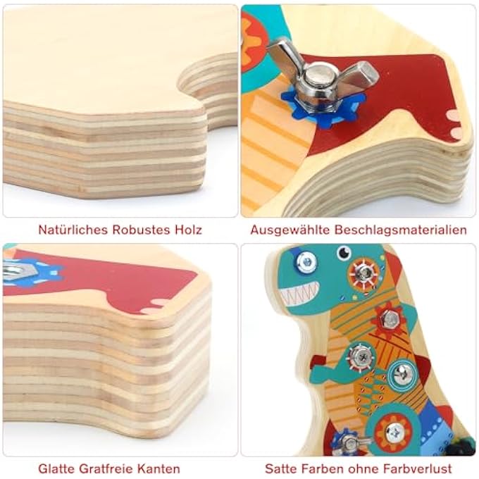 MONTESSORI TOY FROM 3 4 5 YEARS, MONTESSORI WOODEN SCREW BOARD DINO, MOTOR SKILLS TOY, WOODEN TOY BUSY BOARD FOR GIRLS BOYS, CHILDREN'S TOY FOR BIRTHDAY GIFTS - Image 4