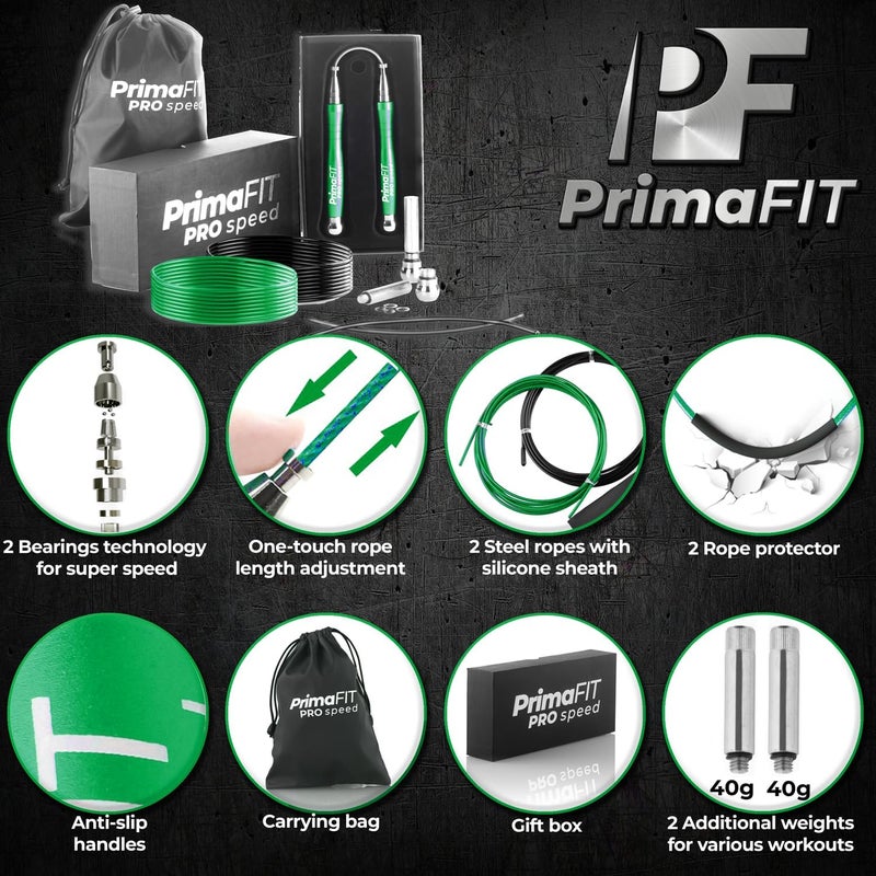 PrimaFit Jump Rope Pro Speed Skipping Rope Adjustable Adult Jumping Rope Weighted Aluminium Handles for Double Dutch Boxing Workout Crossfit Exercise Fitness Spare Cable Weights Protectors Carry Bag - Image 2