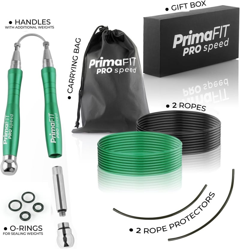 PrimaFit Jump Rope Pro Speed Skipping Rope Adjustable Adult Jumping Rope Weighted Aluminium Handles for Double Dutch Boxing Workout Crossfit Exercise Fitness Spare Cable Weights Protectors Carry Bag - Image 4