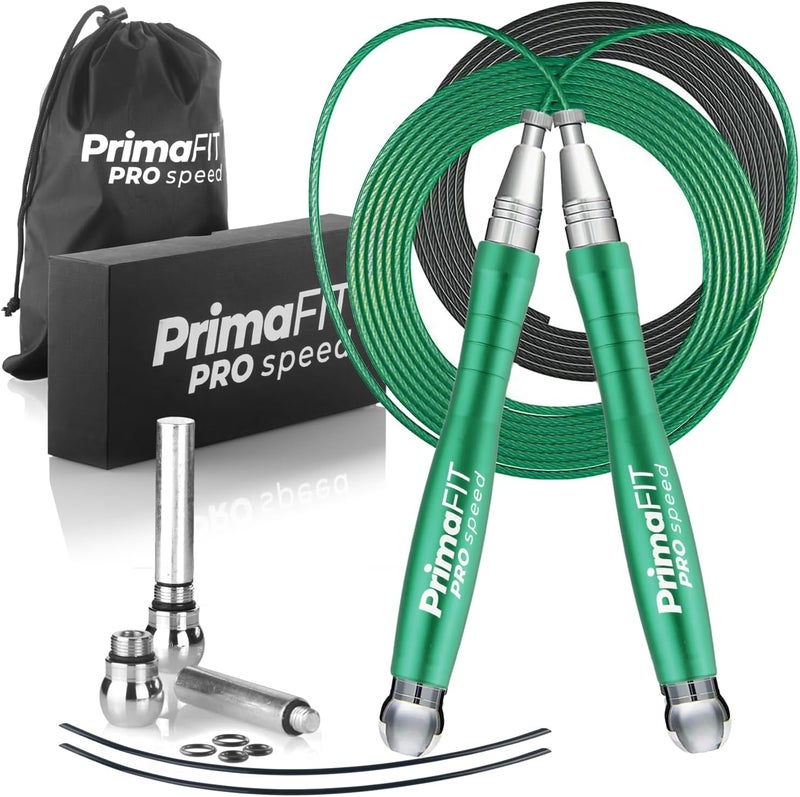 PrimaFit Jump Rope Pro Speed Skipping Rope Adjustable Adult Jumping Rope Weighted Aluminium Handles for Double Dutch Boxing Workout Crossfit Exercise Fitness Spare Cable Weights Protectors Carry Bag - Image 1