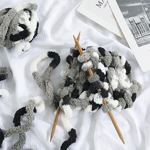 HOMBYS 8 Pack Giant Chunky Yarn for Crocheting/Hand Knitting, Super Bulky Large Soft Fluffy Tie Dye Plush Fuzzy Mixed Color Thick Chenille Yarn (Black, White, Grey) - Image 5