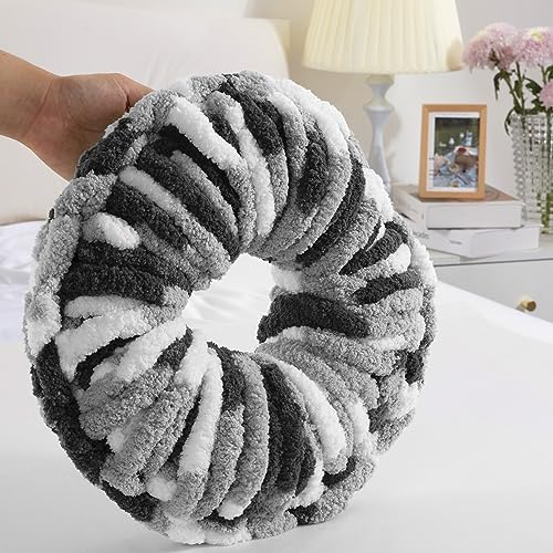 HOMBYS 8 Pack Giant Chunky Yarn for Crocheting/Hand Knitting, Super Bulky Large Soft Fluffy Tie Dye Plush Fuzzy Mixed Color Thick Chenille Yarn (Black, White, Grey) - Image 4
