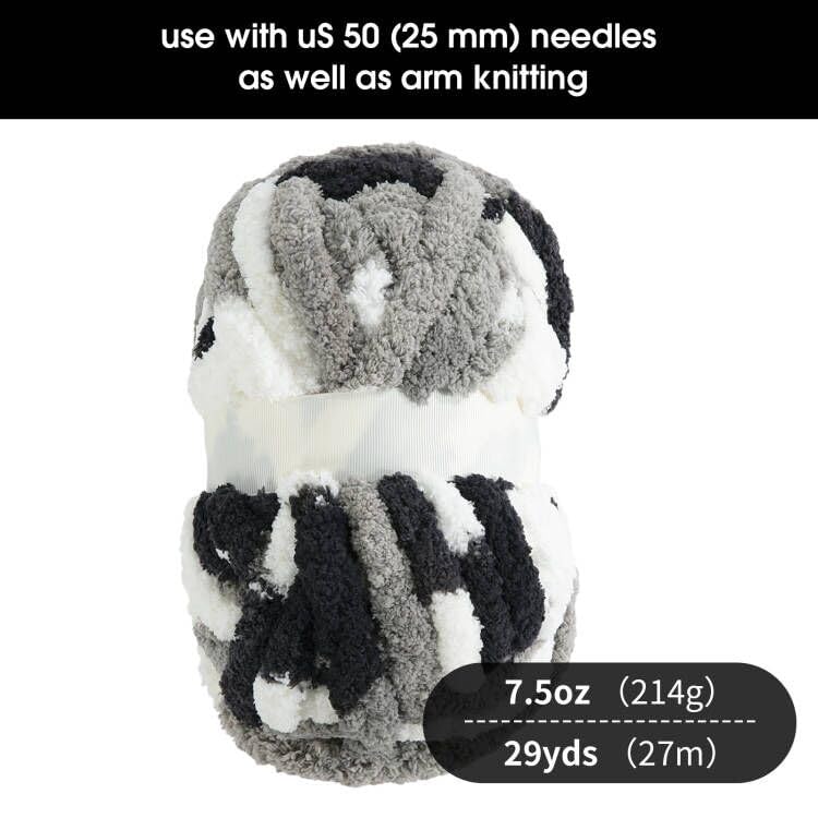 HOMBYS 8 Pack Giant Chunky Yarn for Crocheting/Hand Knitting, Super Bulky Large Soft Fluffy Tie Dye Plush Fuzzy Mixed Color Thick Chenille Yarn (Black, White, Grey) - Image 2