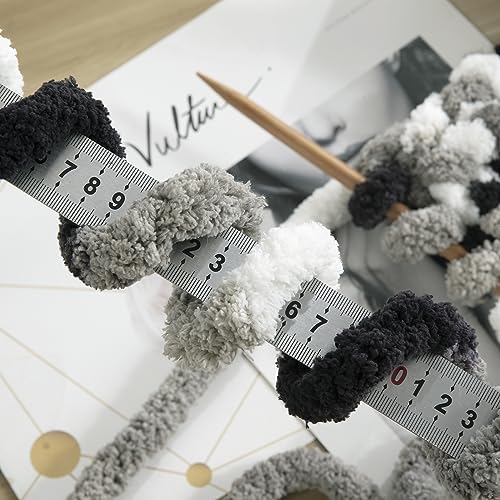 HOMBYS 8 Pack Giant Chunky Yarn for Crocheting/Hand Knitting, Super Bulky Large Soft Fluffy Tie Dye Plush Fuzzy Mixed Color Thick Chenille Yarn (Black, White, Grey) - Image 3