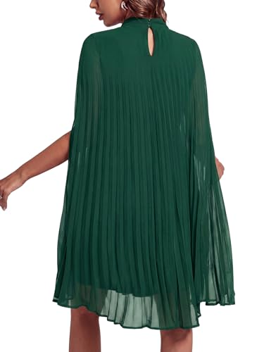 Rooscier Women's Pleated Mock Neck Cloak Sleeve Keyhole Back Flowy Party Midi Dress Plain Green Medium - Image 2