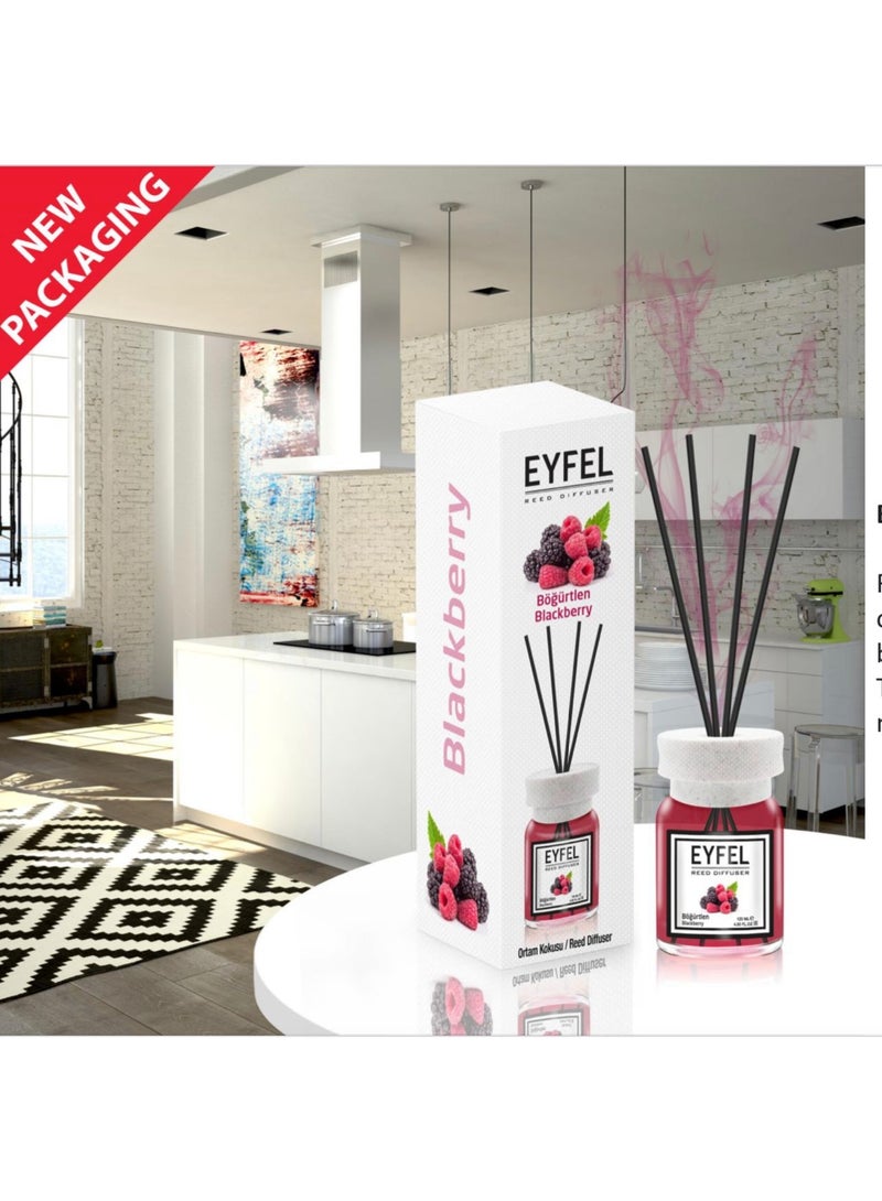 EYFEL Reed Diffuser 120ml – [BLACKBERRY] Scented Home Fragrance with Reed Sticks, Decorative Aroma Diffuser for Bedroom, Living Room, Office & Bathroom