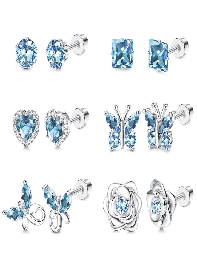 THUNARAZ Hypoallergenic Screw Back Earrings for Girls Women Surgical Stainless Steel Stud Earrings for Sensitive Ears Cute Butterfly Flower Heart CZ Screwback Earring Kid Toddler Girls Jewelry Gift 12 - Image 1