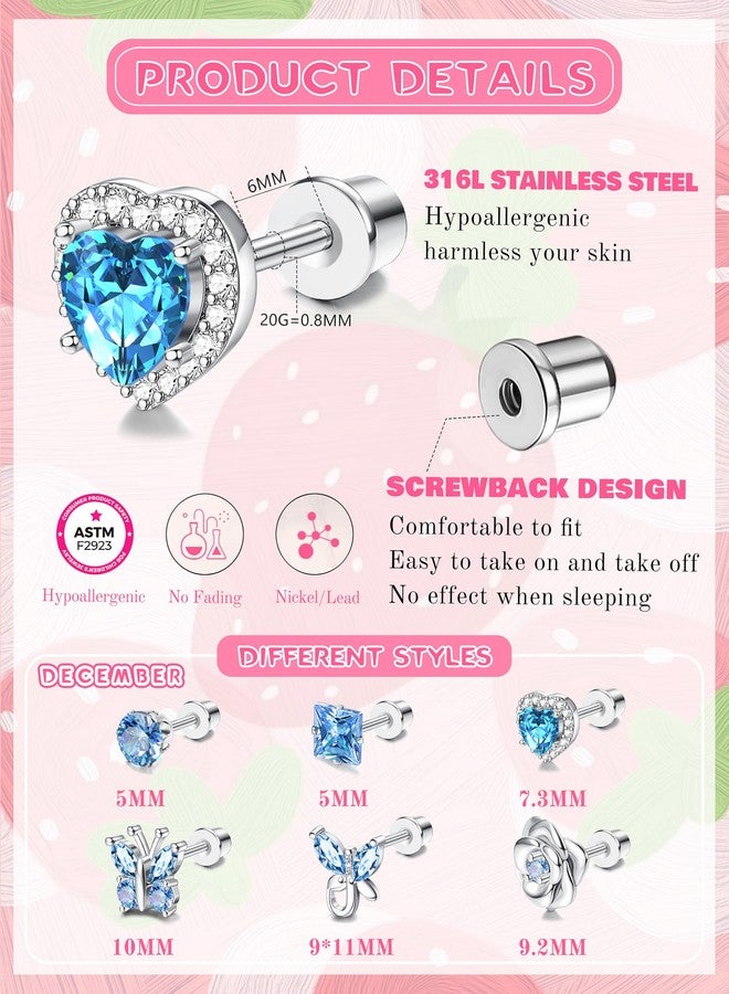 THUNARAZ Hypoallergenic Screw Back Earrings for Girls Women Surgical Stainless Steel Stud Earrings for Sensitive Ears Cute Butterfly Flower Heart CZ Screwback Earring Kid Toddler Girls Jewelry Gift 12 - Image 5