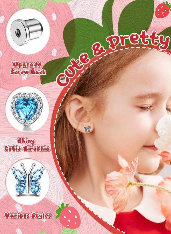 THUNARAZ Hypoallergenic Screw Back Earrings for Girls Women Surgical Stainless Steel Stud Earrings for Sensitive Ears Cute Butterfly Flower Heart CZ Screwback Earring Kid Toddler Girls Jewelry Gift 12 - Image 3