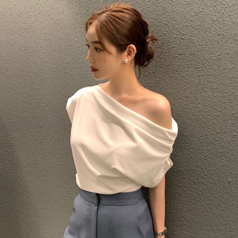 Beige One Shoulder Top