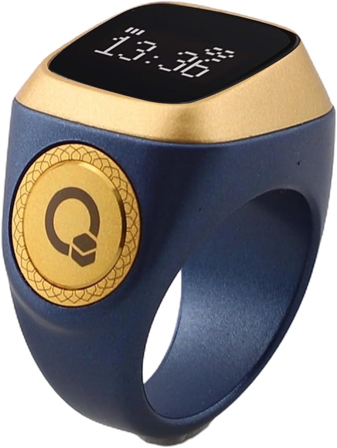 Digital Tasbih Ring With Counter Vibration Reminder Azan Alarm Clock 20mm Blue - Image 1