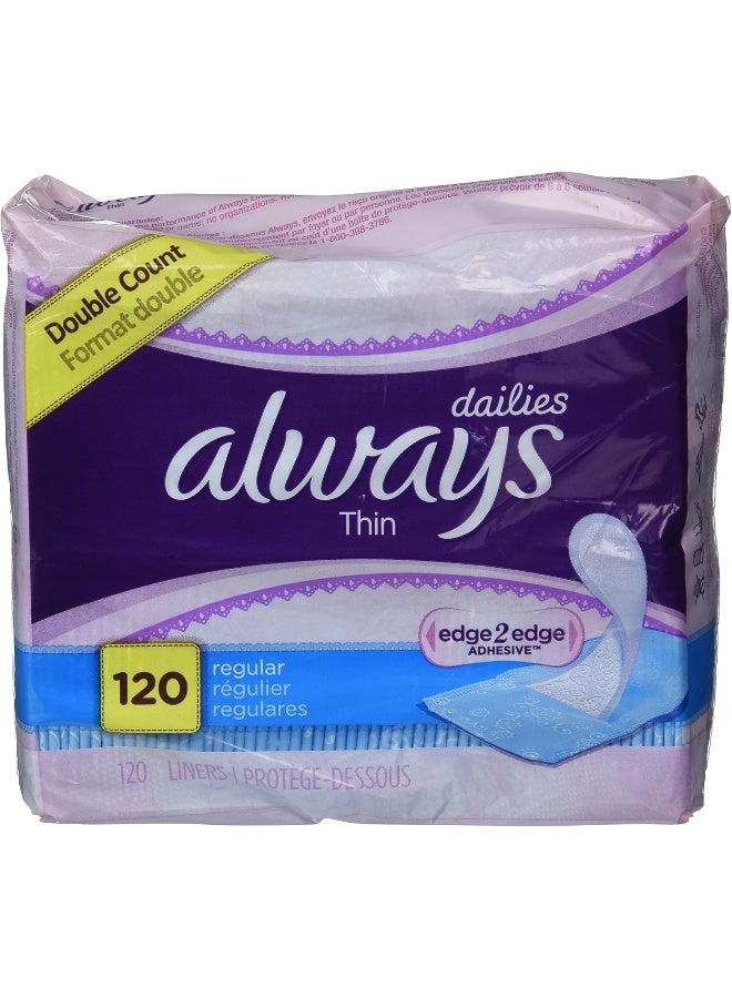Always Dailies Regular Thin Unscented Pantiliners 60 Count Pack of 2 120 Total Count - Image 3